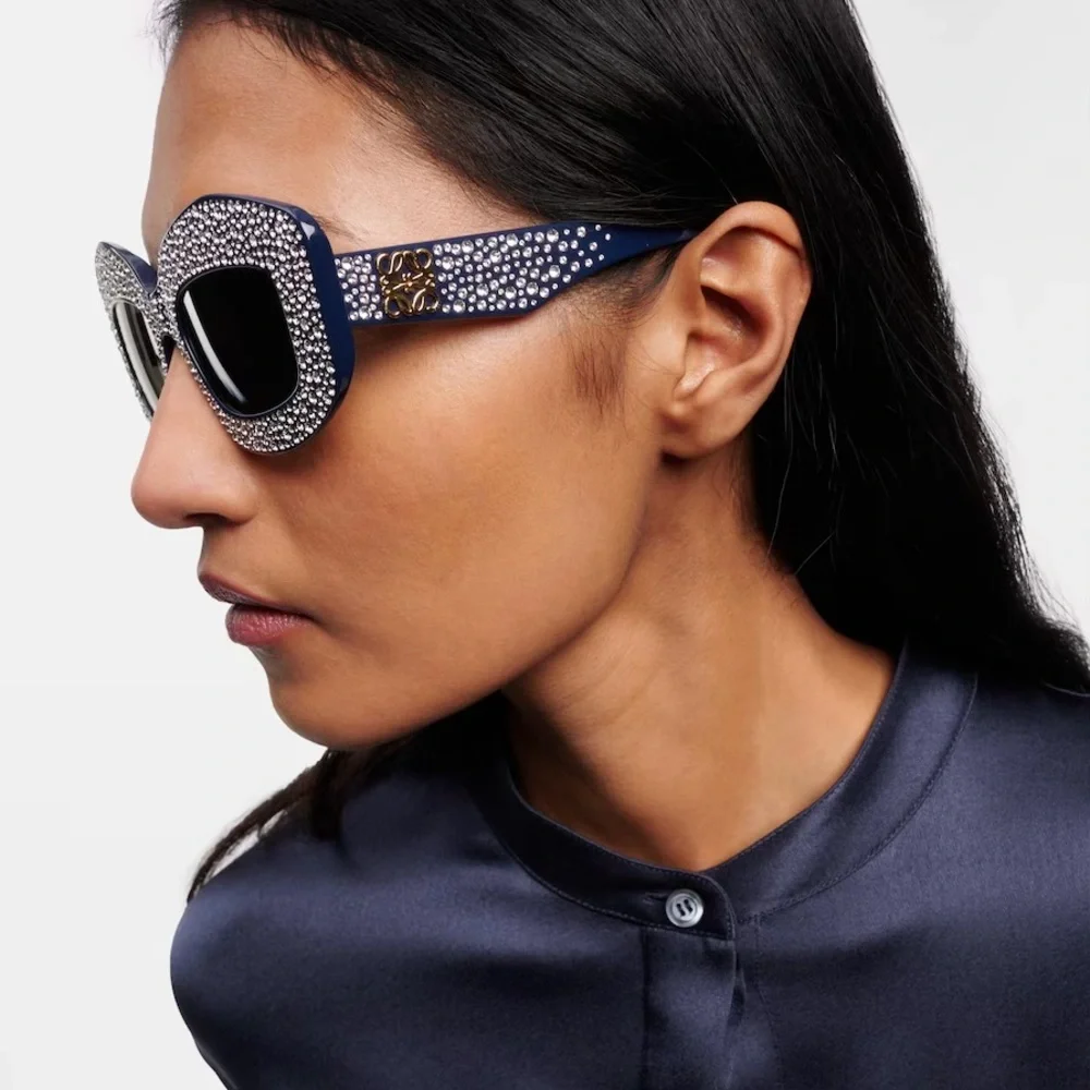 NWT Loewe Crystal Sunglasses LW4114IS 90A Navy Blue | Swarovski | Authentic